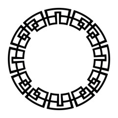 Round frame with greek key meanders. Circular Geometric frame in the form of circular pattern. Celtic round frame. Vector monochrome element for design. Oriental round frame. Template for laser