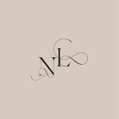 wedding serif monogram logo line and bold mix concept NL beautiful initial letter