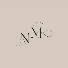 wedding serif monogram logo line and bold mix concept NM beautiful initial letter