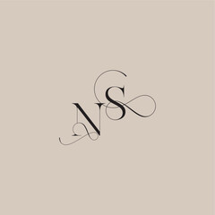 wedding serif monogram logo line and bold mix concept NS beautiful initial letter