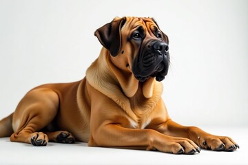 Obraz premium Imposing mastiff, relaxed expression, pure white backdrop, giant, visual, studio