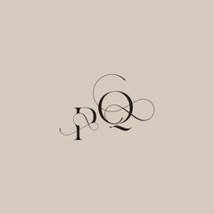 wedding serif monogram logo line and bold mix concept PQ beautiful initial letter