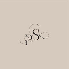 wedding serif monogram logo line and bold mix concept PS beautiful initial letter
