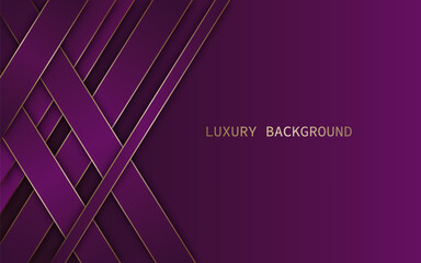 Luxurious geometric abstract background with diagonal lines and shapes in modern purple and violet, combined with thin golden edges.