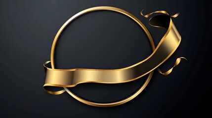 Golden circle shape with a black and gold decorative ribbon design