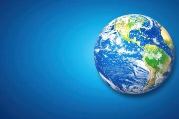 Naklejka premium Earth Globe on Blue Background, Space for Text, World Map, Continents, Oceans, Global View