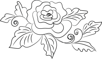 Elegant Line Art Rose with Swirling Leaves and Petals