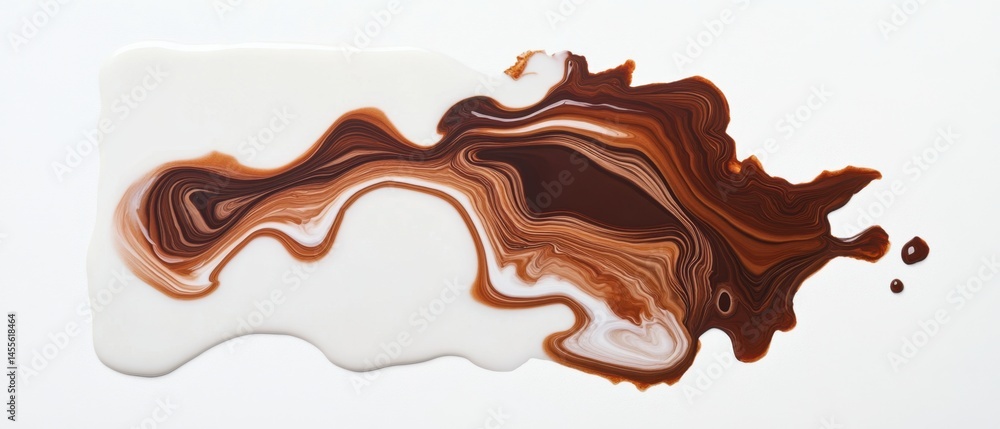 Poster abstract swirl of chocolate and milk on white background creates a unique texture and pattern