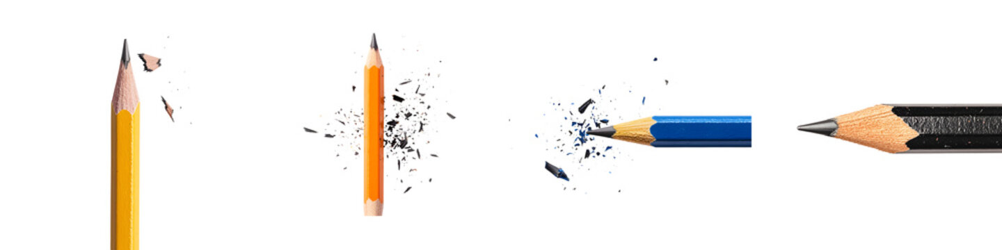 Pencils being sharpened with a sharpener. long_title:A collection of colored pencils being sharpened with a pencil sharpener, creating wood shavings