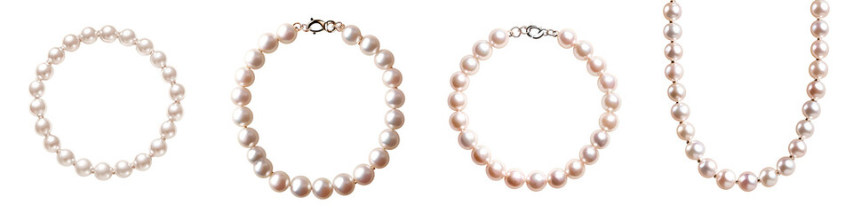 Elegant pearl jewelry set including necklace and bracelets.