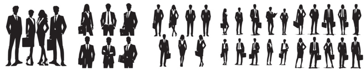 vector silhouette of business people standing upright