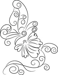 Elegant Black and White Floral Design with Swirls and Curls