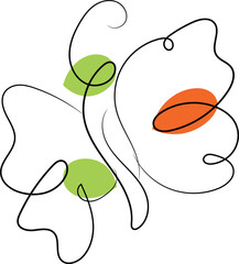 Abstract Butterfly Line Art with Green and Orange Accents