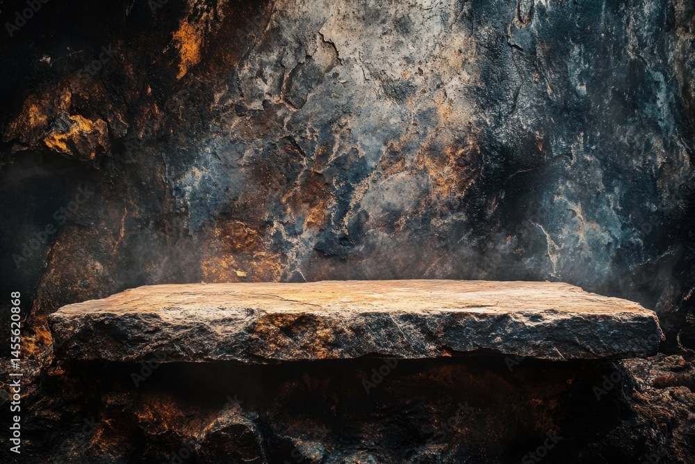 Poster stone platform against a dark textured wall ideal for product display and presentation backdrop