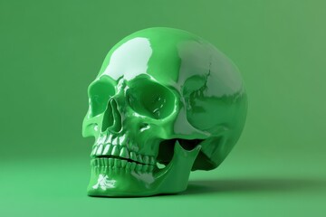 Obraz premium Unique green skull art piece adds a vibrant touch to any modern decor or artistic collection