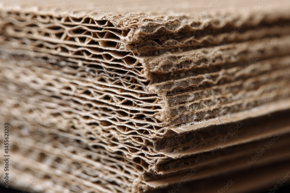 Leinwandbilder Detailed Macro Shot Showcasing Corrugated Cardboard Texture With Neutral Background Highlighting Design and Structure Generative AI