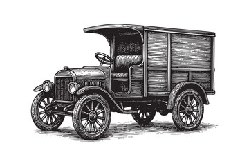 Antique Delivery Truck engraving woodcut illustration