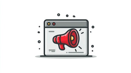 Fototapeta premium Webpage with Megaphone Online Communication and Announcement Symbol