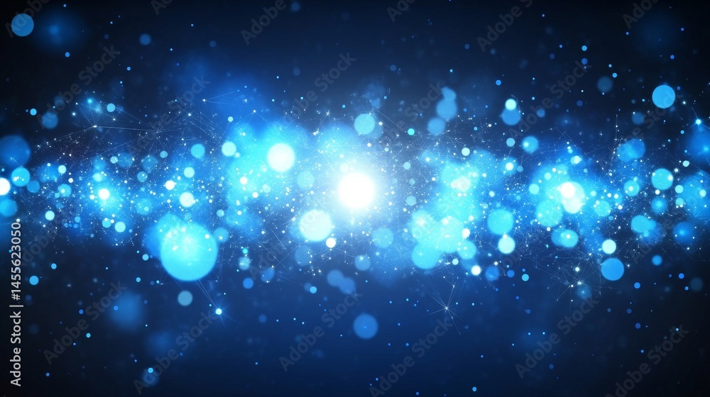 Poster colorful display of blue bokeh lights creates a mesmerizing atmosphere in a dark space during a nigh