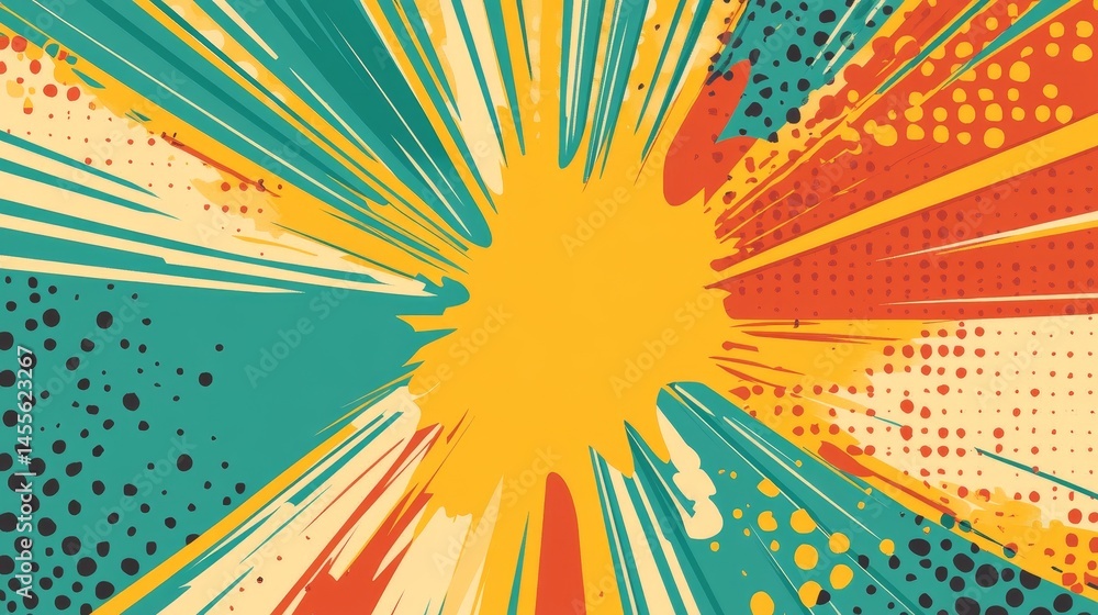 Poster vibrant abstract explosion design with dynamic colors and shapes creating a lively visual effect in 