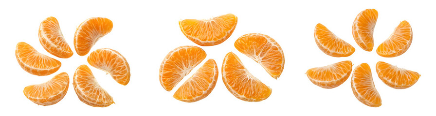 set of Fresh mandarin orange segments isolated on transparent background