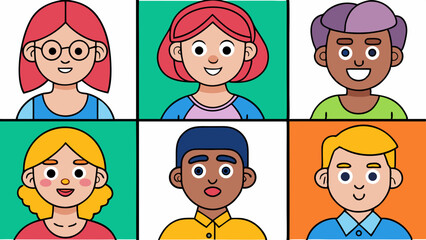 A vector illustration set features cartoon people, including a smiling boy and woman character