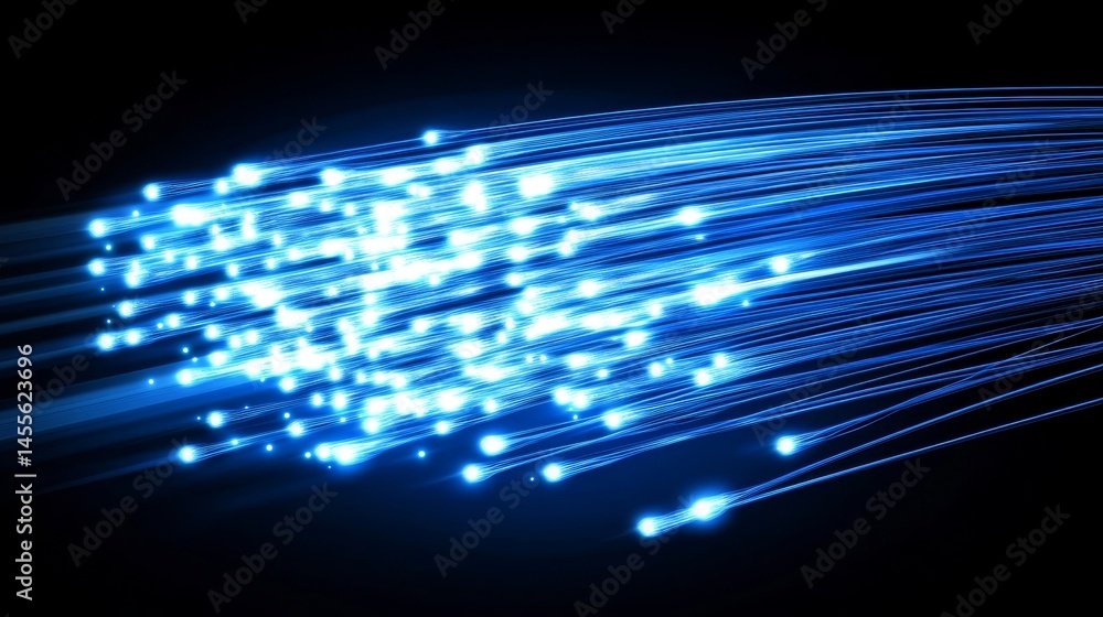 Poster bright blue light trails move dynamically across a black background, illustrating the flow and energ
