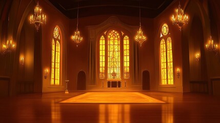 Obraz premium Grand cathedral interior illuminated by stained glass windows creating a spiritual atmosphere