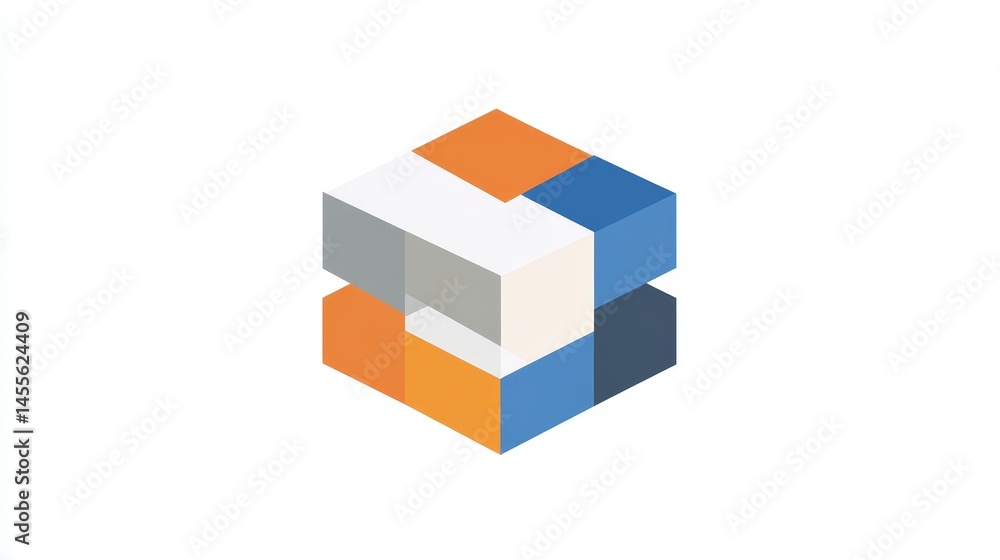 Poster colorful geometric cube design created from interlocking blocks demonstrating advanced 3d modeling a