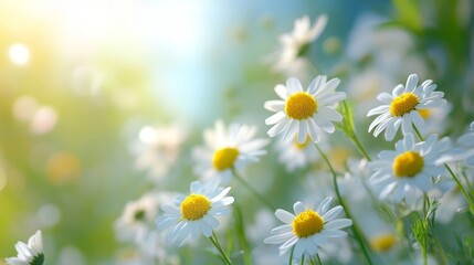 Fototapeta premium Bright Daisies Bloom in a Sunlit Garden During Spring Showcasing Nature's Vibrant Colors and Beauty