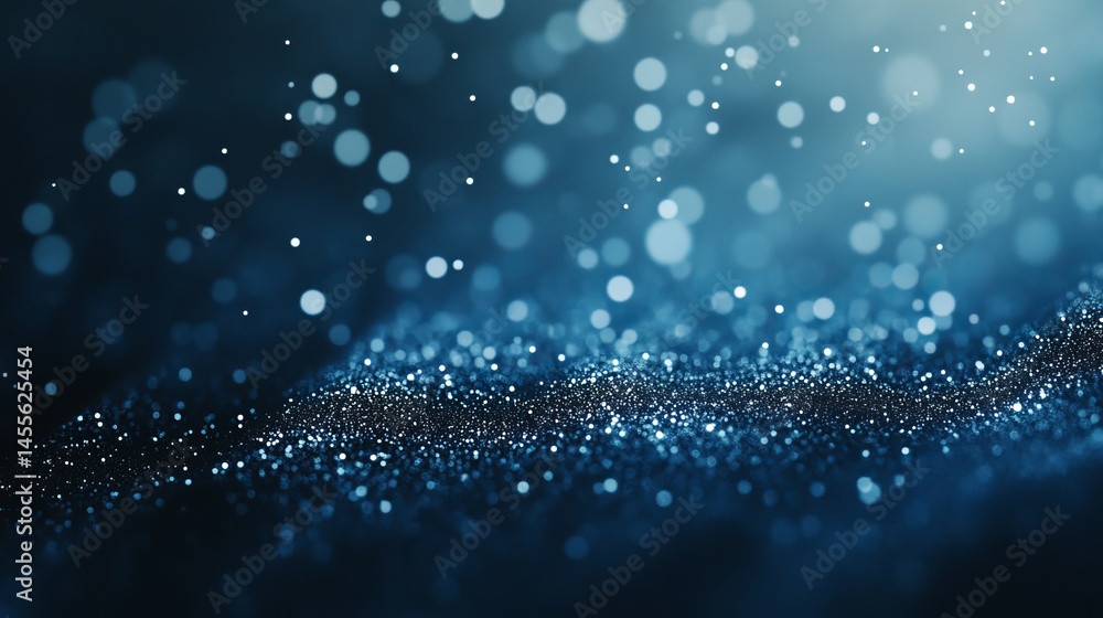 Poster sparkling blue particles create a captivating atmosphere in a dark setting with soft illumination an