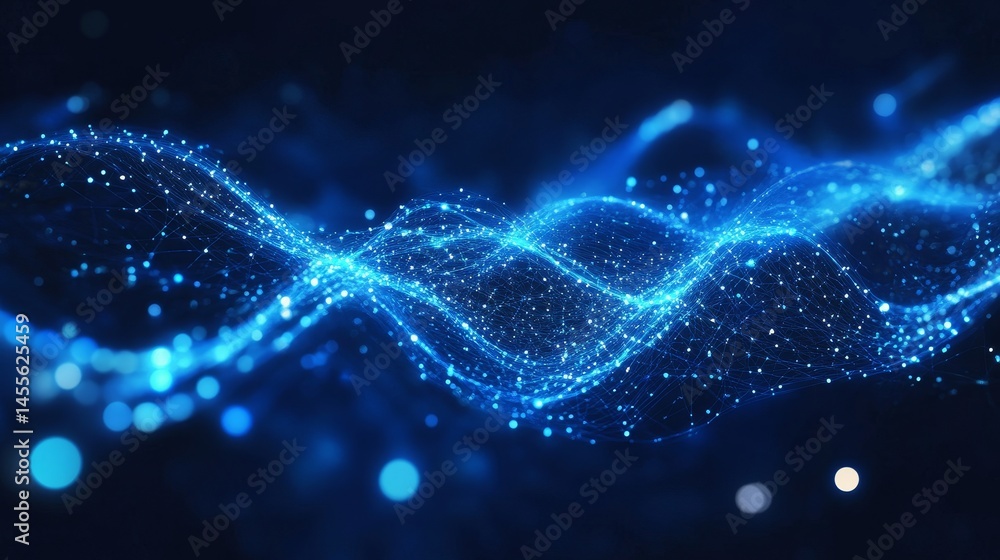 Poster colorful blue waves of light traveling through a dark space, creating a mesmerizing visual effect an