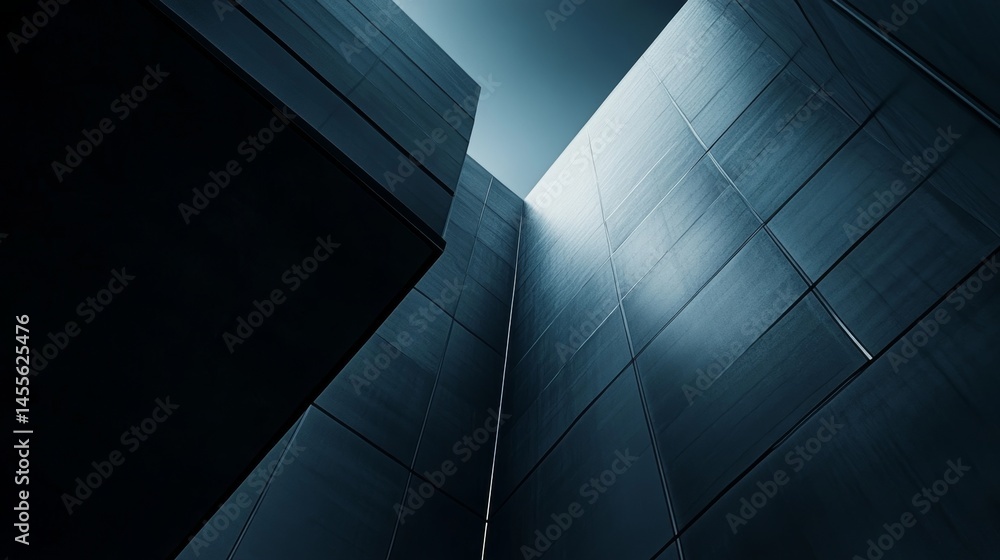 Poster modern architectural design showcasing sharp angles and reflective surfaces in a minimalist urban sp