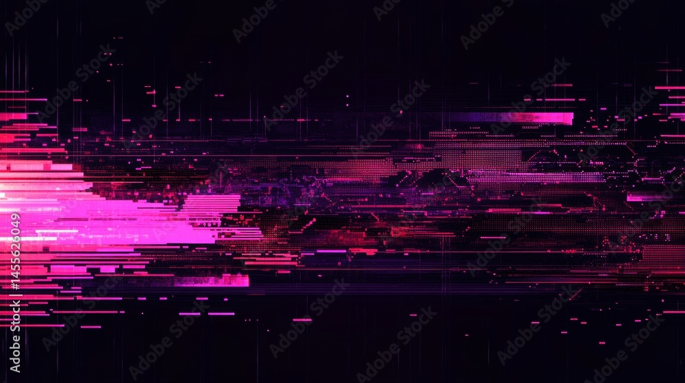 Aufkleber digital abstract design featuring vibrant pink and purple lines flowing across a dark background wit