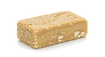 Realistic food photography photo of an Egyptian baladi bread filled with creamy halawa tahini, isolated on a white background. Made with AI. Perfect for authentic designs.
 