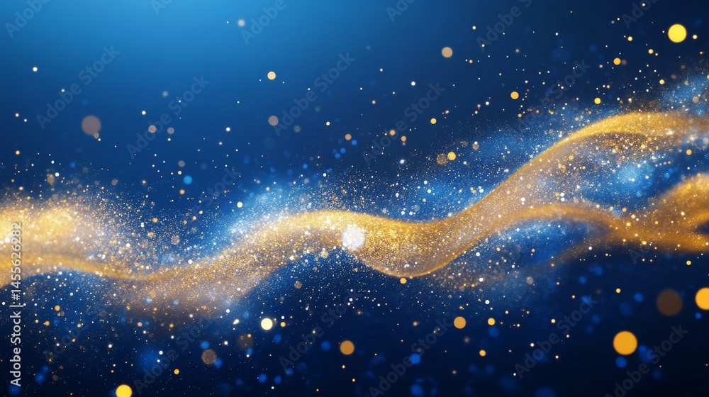 Aufkleber golden and blue shimmering particles create an enchanting wave effect in a cosmic backdrop