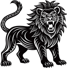 Obraz premium Fierce Lion Standing Black and White Graphic