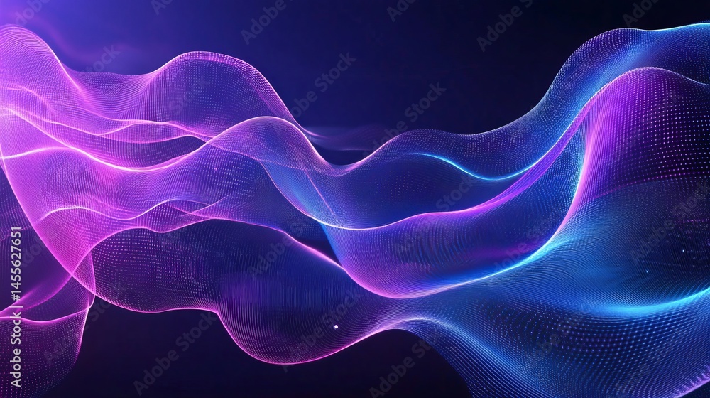 Poster colorful abstract waves with smooth flow and vibrant gradients in a digital art setting during night