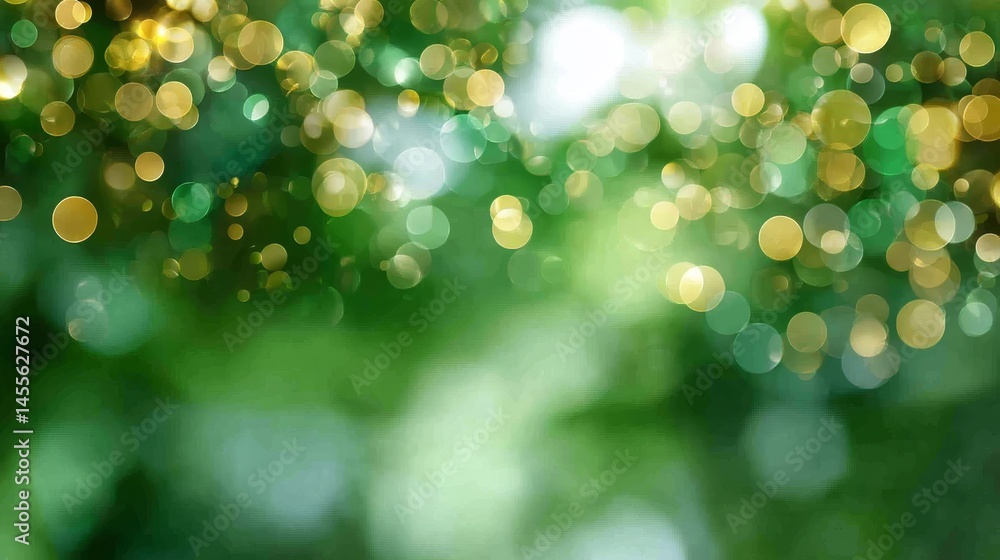 Poster circular bokeh effects enhance the blurred greens and yellows, offering a serene and dreamlike ambia
