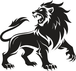 Fototapeta premium Powerful Black Lion Silhouette Roaring Aggressively