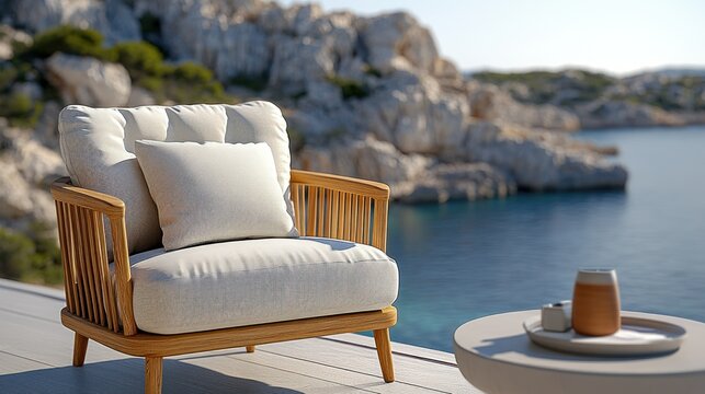 Coastal outdoor armchair with a view