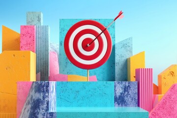 digital illustration of hitting bullseye, colorful marketing theme