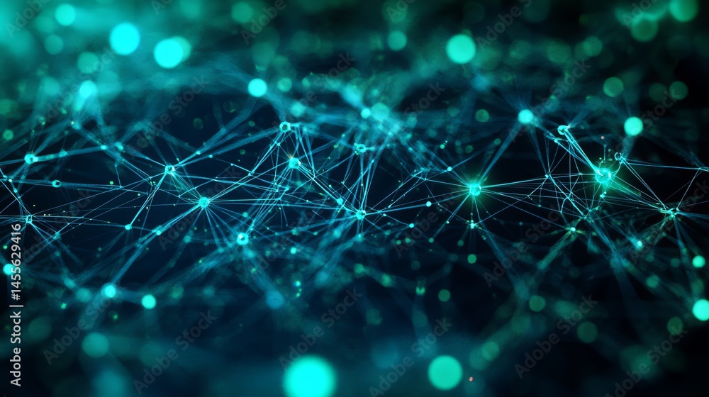 Aufkleber Visual Representation of Interconnected Networks Demonstrating Data Flow and Digital Connections in a Dark Background With Glowing Dots and Lines