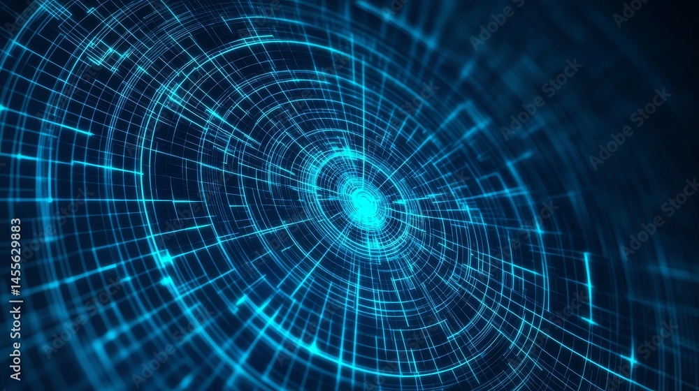 Aufkleber Digital Concentric Circles Create a Mesmerizing Visual Effect Representing Technology and Data Flow in a Futuristic Design