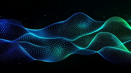 Fototapeta premium Bright Digital Waves in Varying Shades of Blue and Green Create a Mesmerizing Electronic Backdrop Showcasing Fluidity and Movement in a Dark Space