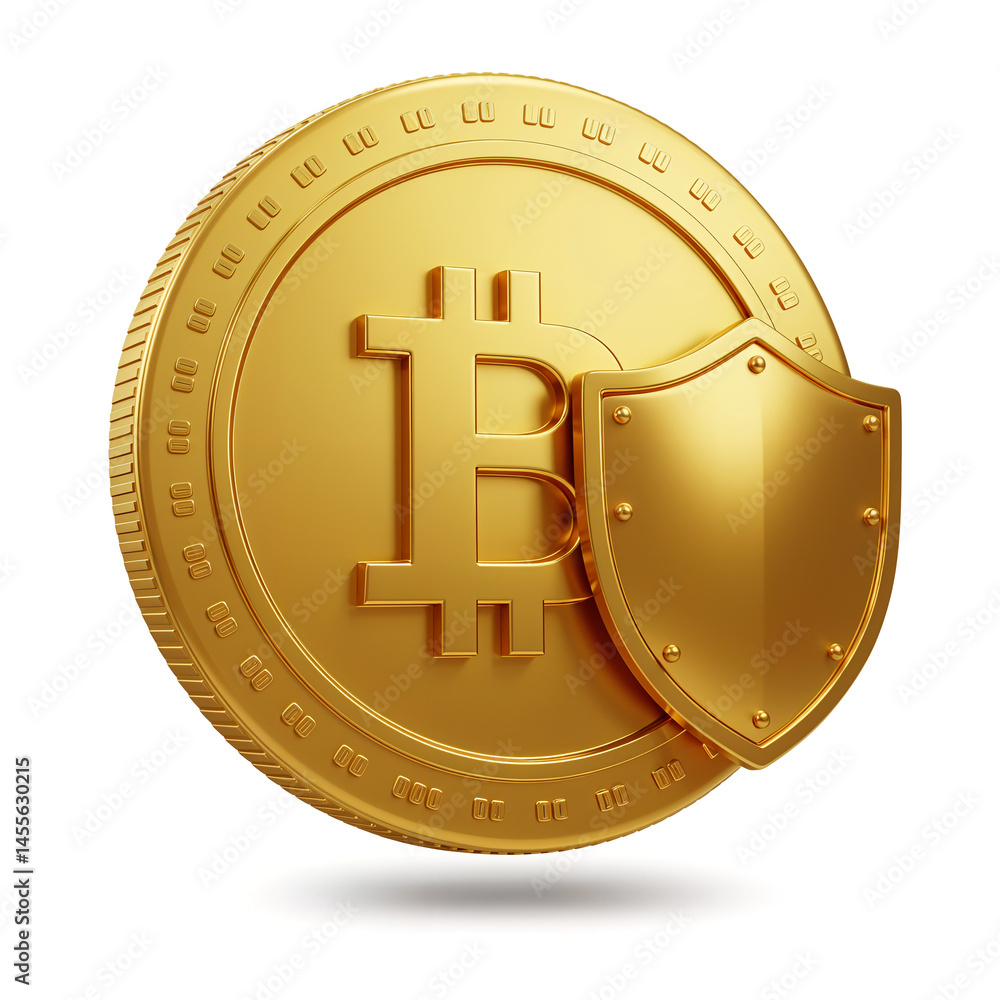 Poster 3d coin with bitcoin image on white background . generative ai