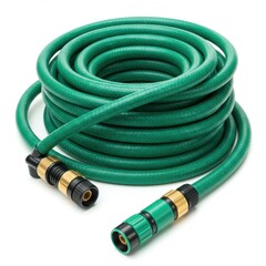 Green garden hose coiled isolated on white background
