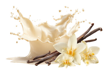 Vanilla Cream Milk Splash With Floral Decor On Transparent Background