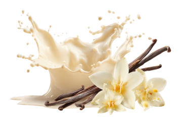 Vanilla Cream Milk Splash With Floral Decor On Transparent Background