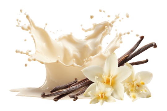 Vanilla Cream Milk Splash With Floral Decor On Transparent Background